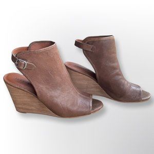 Lucky Brand Rizsa Taupe Open Toe Wedge Booties Size 8M/38